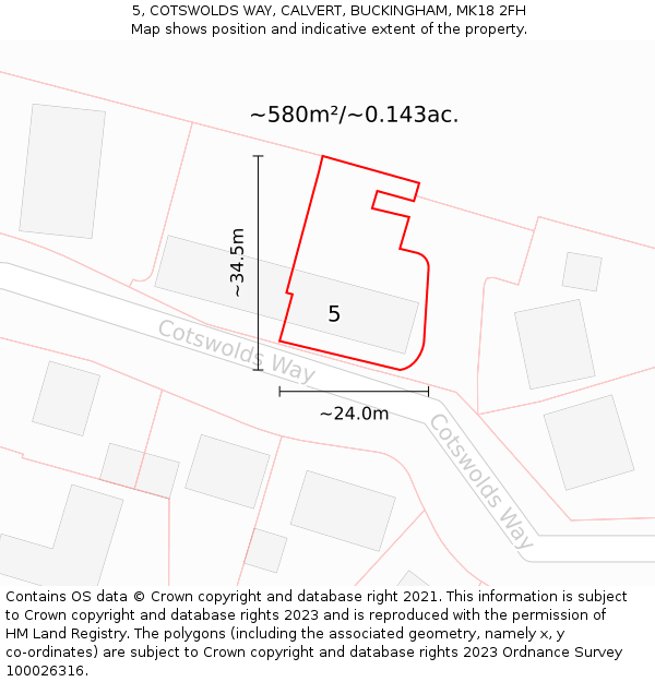 5, COTSWOLDS WAY, CALVERT, BUCKINGHAM, MK18 2FH: Plot and title map