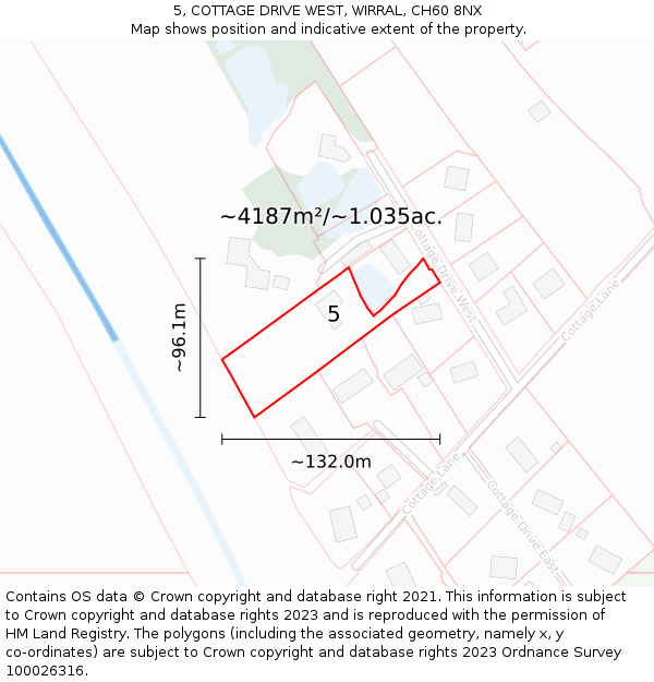 5, COTTAGE DRIVE WEST, WIRRAL, CH60 8NX: Plot and title map