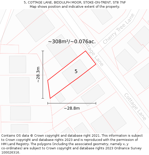 5, COTTAGE LANE, BIDDULPH MOOR, STOKE-ON-TRENT, ST8 7NF: Plot and title map