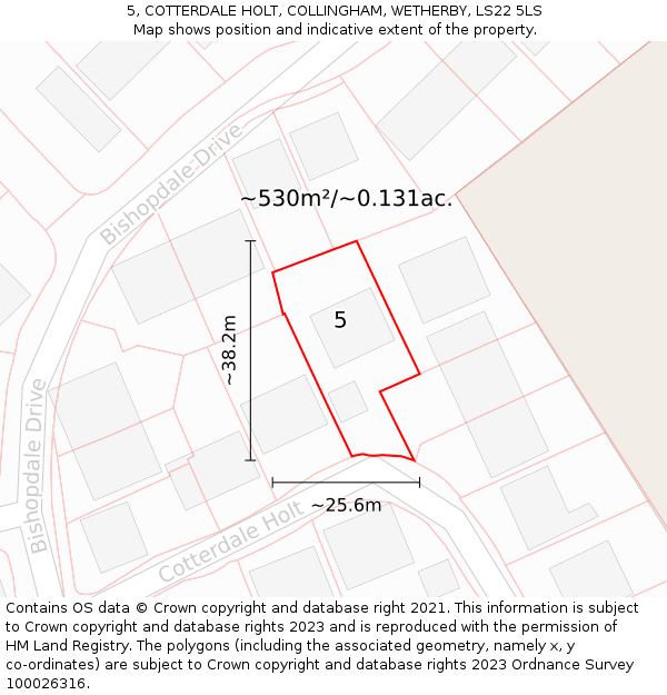5, COTTERDALE HOLT, COLLINGHAM, WETHERBY, LS22 5LS: Plot and title map