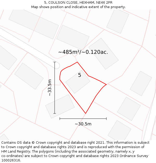 5, COULSON CLOSE, HEXHAM, NE46 2PR: Plot and title map