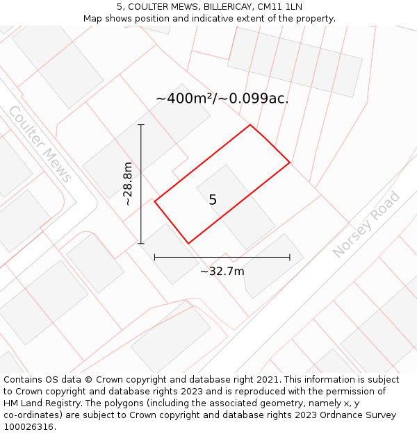 5, COULTER MEWS, BILLERICAY, CM11 1LN: Plot and title map