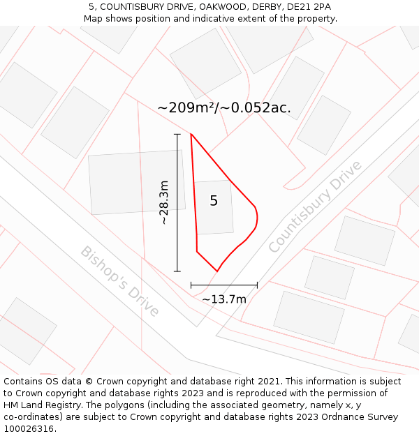 5, COUNTISBURY DRIVE, OAKWOOD, DERBY, DE21 2PA: Plot and title map