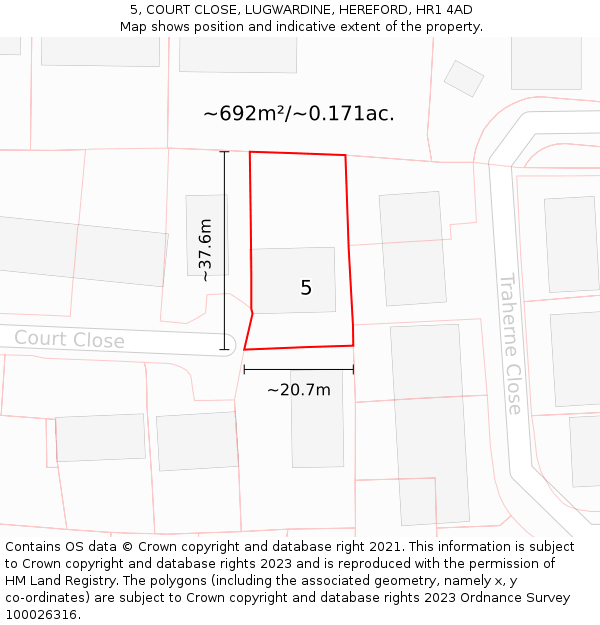 5, COURT CLOSE, LUGWARDINE, HEREFORD, HR1 4AD: Plot and title map