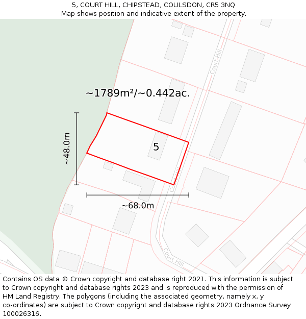 5, COURT HILL, CHIPSTEAD, COULSDON, CR5 3NQ: Plot and title map