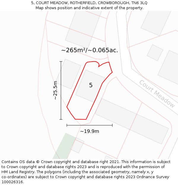 5, COURT MEADOW, ROTHERFIELD, CROWBOROUGH, TN6 3LQ: Plot and title map