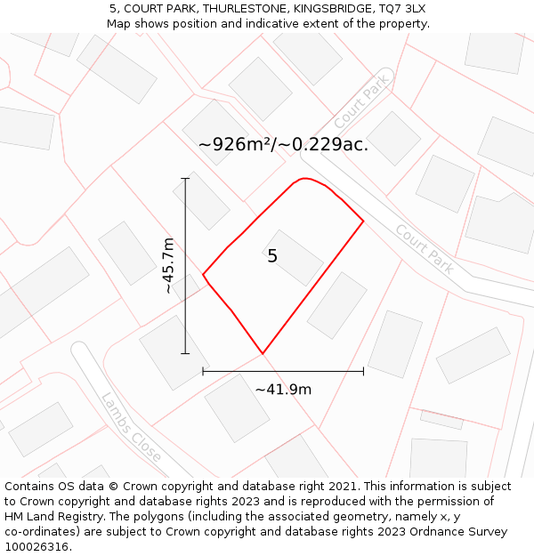5, COURT PARK, THURLESTONE, KINGSBRIDGE, TQ7 3LX: Plot and title map