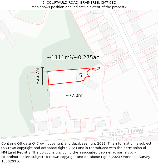 5, COURTAULD ROAD, BRAINTREE, CM7 9BD: Plot and title map