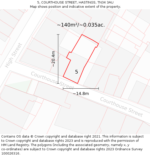 5, COURTHOUSE STREET, HASTINGS, TN34 3AU: Plot and title map
