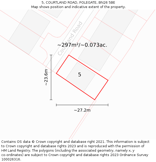 5, COURTLAND ROAD, POLEGATE, BN26 5BE: Plot and title map