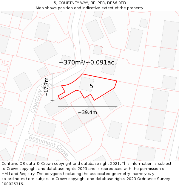 5, COURTNEY WAY, BELPER, DE56 0EB: Plot and title map