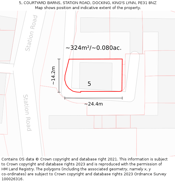 5, COURTYARD BARNS, STATION ROAD, DOCKING, KING'S LYNN, PE31 8NZ: Plot and title map