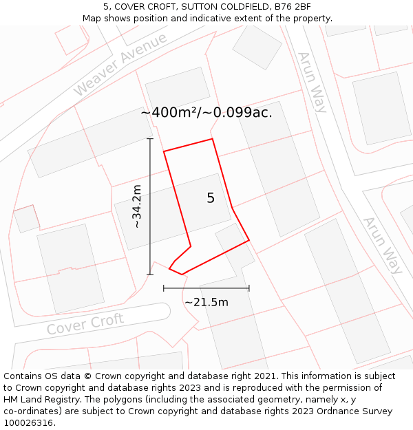 5, COVER CROFT, SUTTON COLDFIELD, B76 2BF: Plot and title map