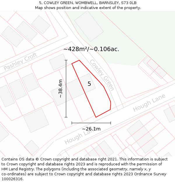 5, COWLEY GREEN, WOMBWELL, BARNSLEY, S73 0LB: Plot and title map