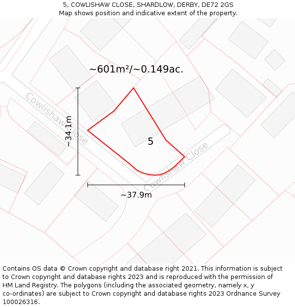 5, COWLISHAW CLOSE, SHARDLOW, DERBY, DE72 2GS: Plot and title map