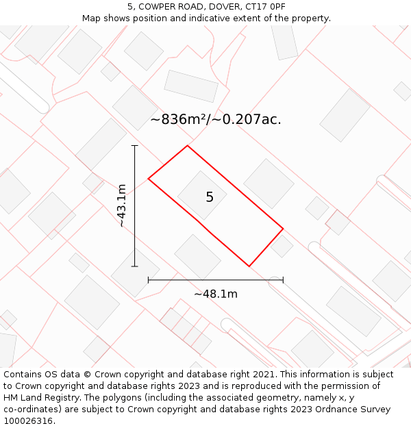 5, COWPER ROAD, DOVER, CT17 0PF: Plot and title map