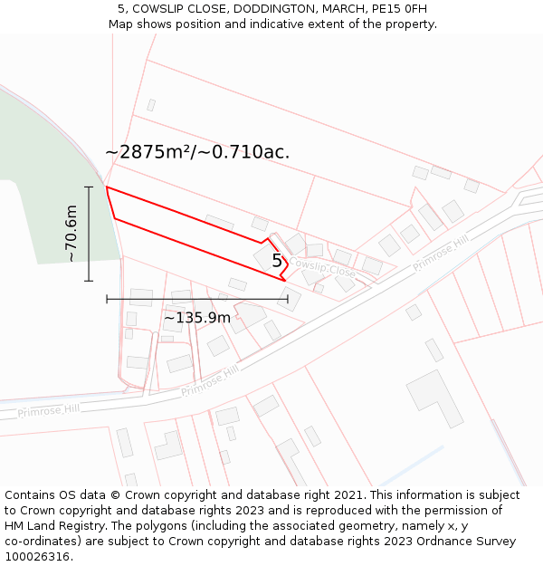5, COWSLIP CLOSE, DODDINGTON, MARCH, PE15 0FH: Plot and title map