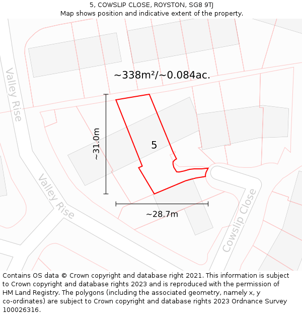 5, COWSLIP CLOSE, ROYSTON, SG8 9TJ: Plot and title map