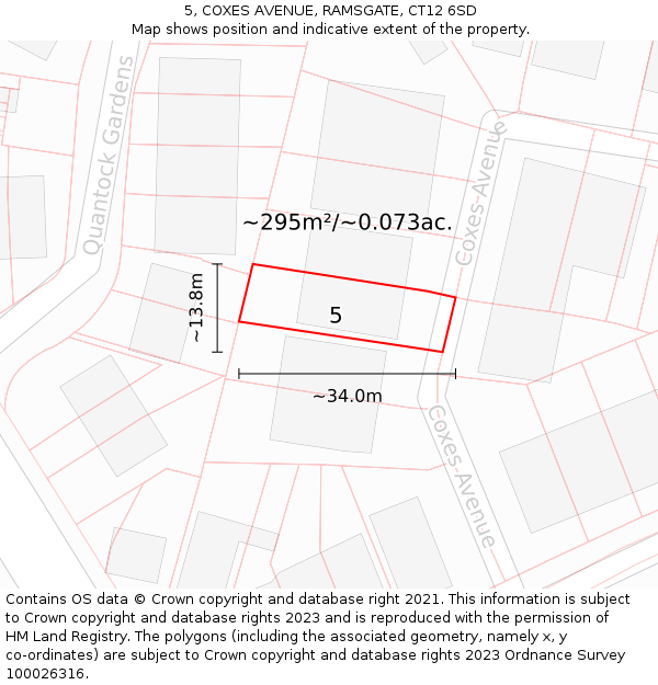 5, COXES AVENUE, RAMSGATE, CT12 6SD: Plot and title map