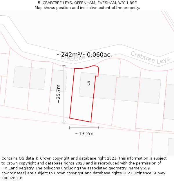5, CRABTREE LEYS, OFFENHAM, EVESHAM, WR11 8SE: Plot and title map