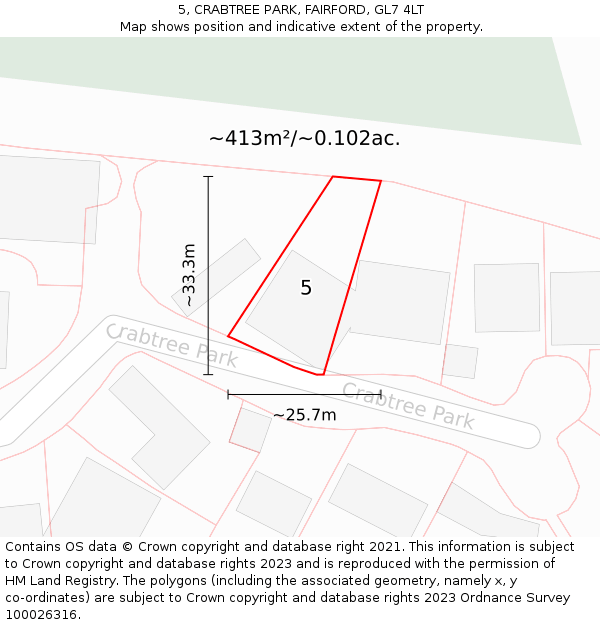 5, CRABTREE PARK, FAIRFORD, GL7 4LT: Plot and title map