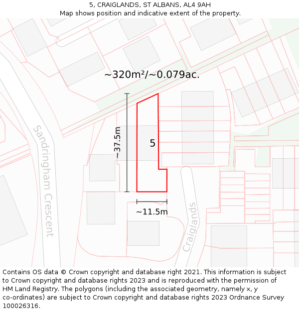 5, CRAIGLANDS, ST ALBANS, AL4 9AH: Plot and title map