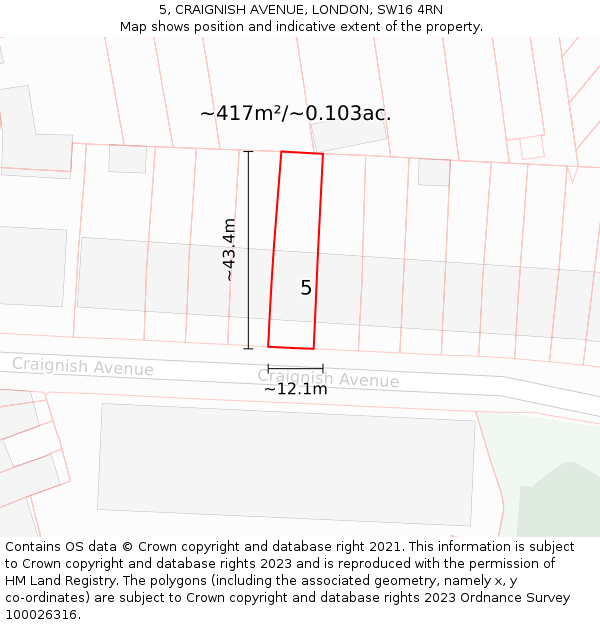 5, CRAIGNISH AVENUE, LONDON, SW16 4RN: Plot and title map