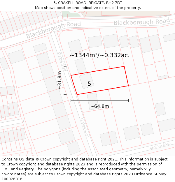 5, CRAKELL ROAD, REIGATE, RH2 7DT: Plot and title map