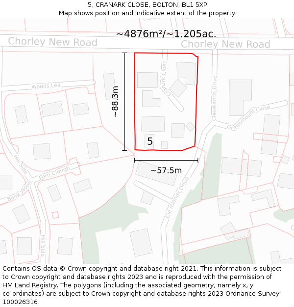 5, CRANARK CLOSE, BOLTON, BL1 5XP: Plot and title map