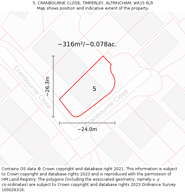 5, CRANBOURNE CLOSE, TIMPERLEY, ALTRINCHAM, WA15 6LR: Plot and title map