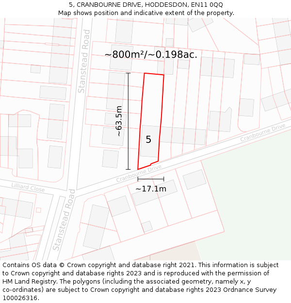 5, CRANBOURNE DRIVE, HODDESDON, EN11 0QQ: Plot and title map