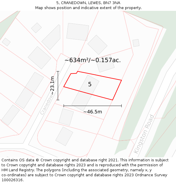 5, CRANEDOWN, LEWES, BN7 3NA: Plot and title map