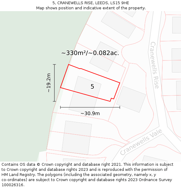 5, CRANEWELLS RISE, LEEDS, LS15 9HE: Plot and title map