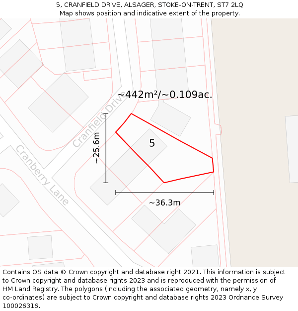 5, CRANFIELD DRIVE, ALSAGER, STOKE-ON-TRENT, ST7 2LQ: Plot and title map