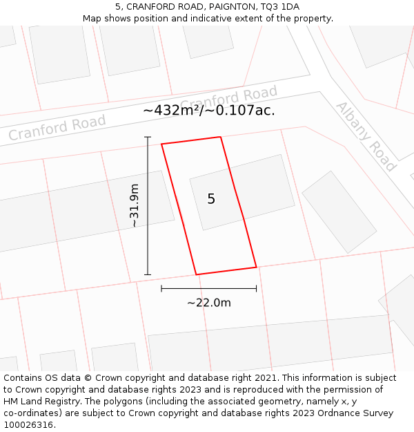5, CRANFORD ROAD, PAIGNTON, TQ3 1DA: Plot and title map
