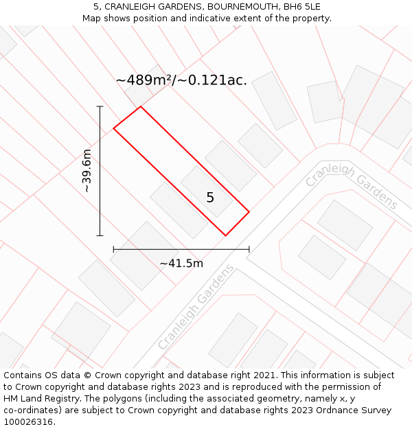 5, CRANLEIGH GARDENS, BOURNEMOUTH, BH6 5LE: Plot and title map