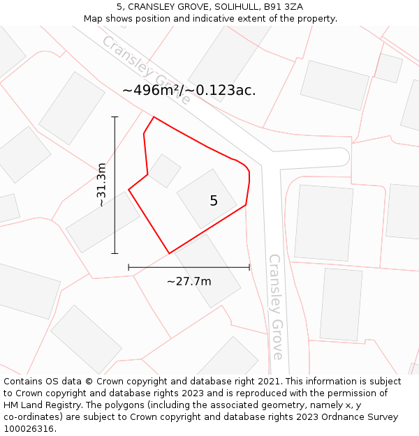 5, CRANSLEY GROVE, SOLIHULL, B91 3ZA: Plot and title map