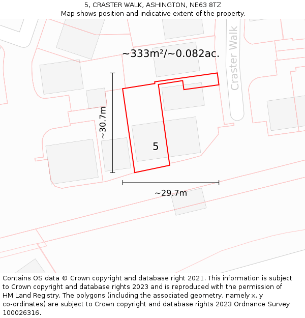 5, CRASTER WALK, ASHINGTON, NE63 8TZ: Plot and title map