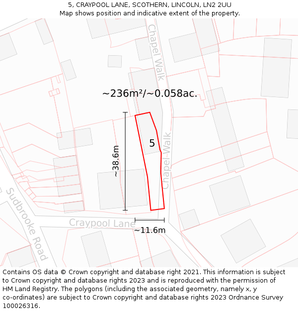 5, CRAYPOOL LANE, SCOTHERN, LINCOLN, LN2 2UU: Plot and title map