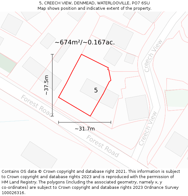 5, CREECH VIEW, DENMEAD, WATERLOOVILLE, PO7 6SU: Plot and title map