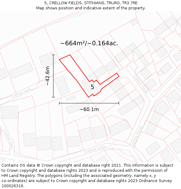 5, CRELLOW FIELDS, STITHIANS, TRURO, TR3 7RE: Plot and title map
