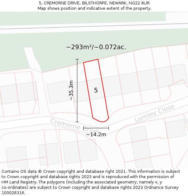 5, CREMORNE DRIVE, BILSTHORPE, NEWARK, NG22 8UR: Plot and title map