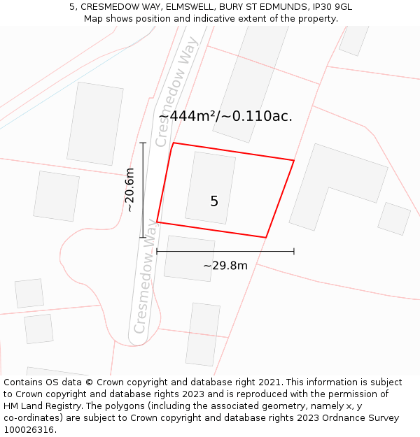 5, CRESMEDOW WAY, ELMSWELL, BURY ST EDMUNDS, IP30 9GL: Plot and title map