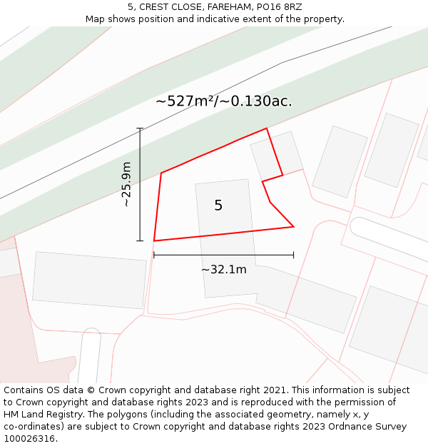 5, CREST CLOSE, FAREHAM, PO16 8RZ: Plot and title map