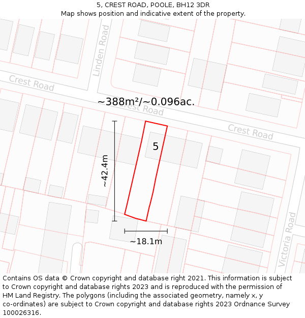 5, CREST ROAD, POOLE, BH12 3DR: Plot and title map