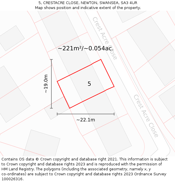 5, CRESTACRE CLOSE, NEWTON, SWANSEA, SA3 4UR: Plot and title map