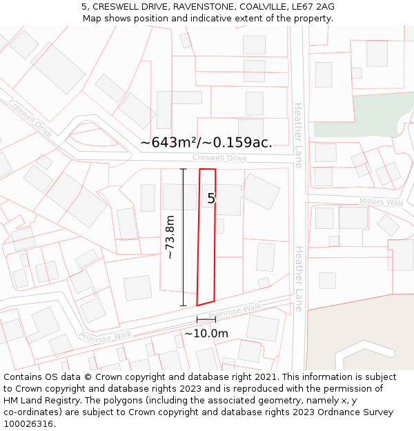 5, CRESWELL DRIVE, RAVENSTONE, COALVILLE, LE67 2AG: Plot and title map
