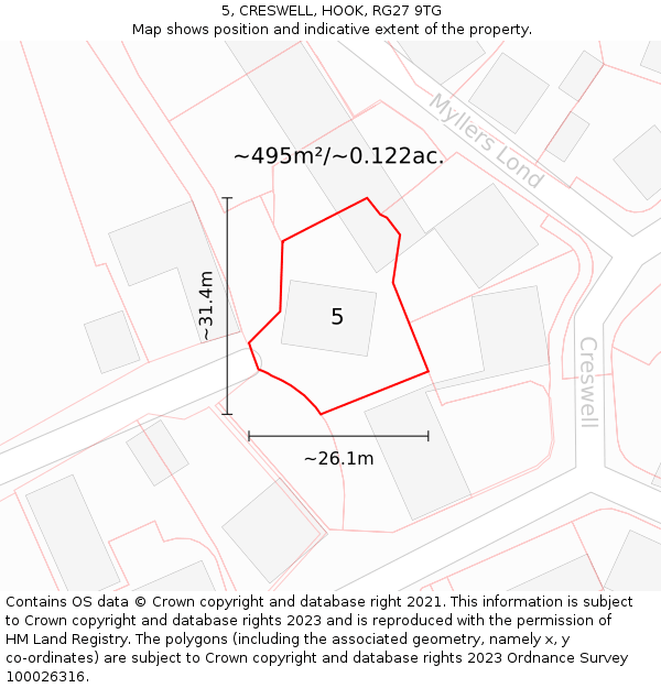 5, CRESWELL, HOOK, RG27 9TG: Plot and title map