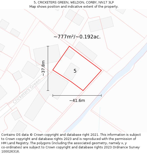 5, CRICKETERS GREEN, WELDON, CORBY, NN17 3LP: Plot and title map