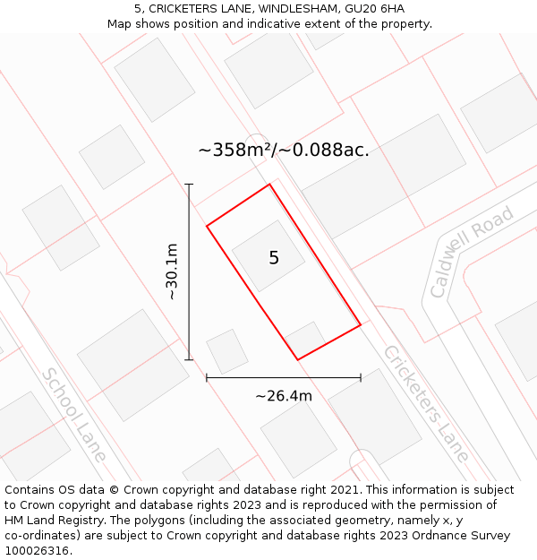 5, CRICKETERS LANE, WINDLESHAM, GU20 6HA: Plot and title map